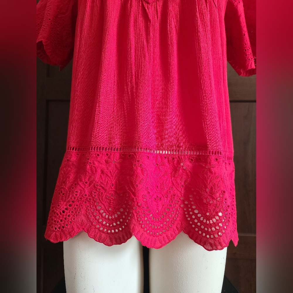 NWOT Knox Rose Red Eyelet Shirt - Picture 4 of 7